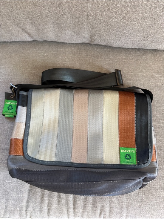Harveys Handbags - Harveys Striped Seatbelt Crossbody Bag - Brown, Gray & Cream